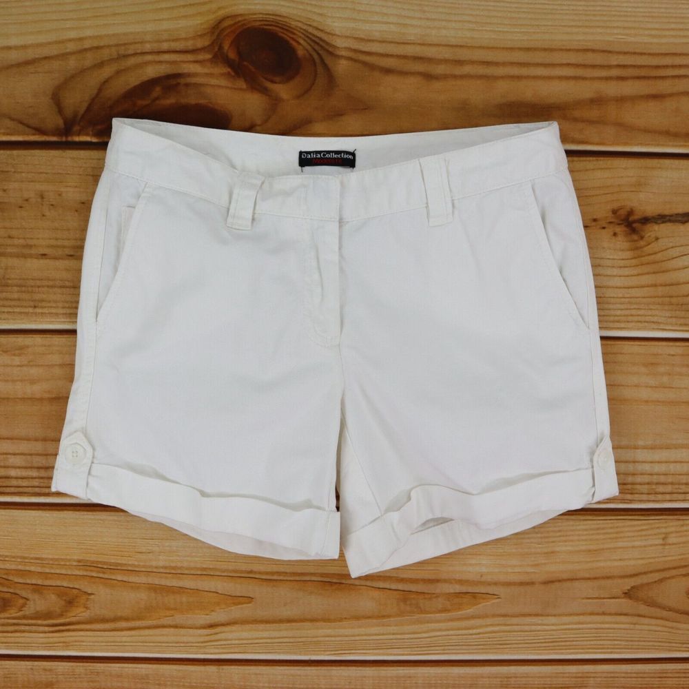 Dalia Collection Shorts Modern Fit Cuffed Low Rise Womens 2 White Cotton Pockets